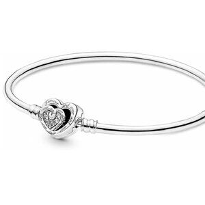 Authentic PANDORA Sterling Silver Entwined Infinite Hearts 7.25 Bangle 591064C01